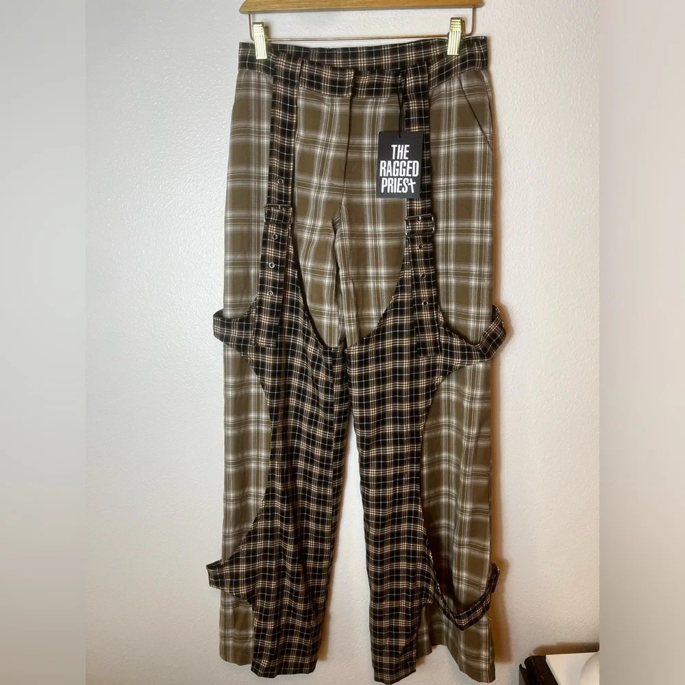 NWT The Ragged Priest Slam Wide Leg Trousers with Woven Check Multi Size 8 - Picture 7 of 10